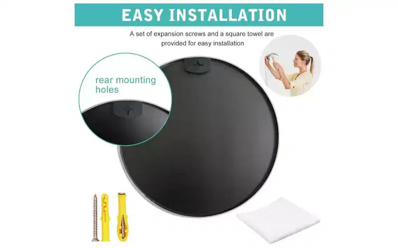 Miroir de salle de bain rond de 81 cm avec cadre en métal noir pour fixation murale.