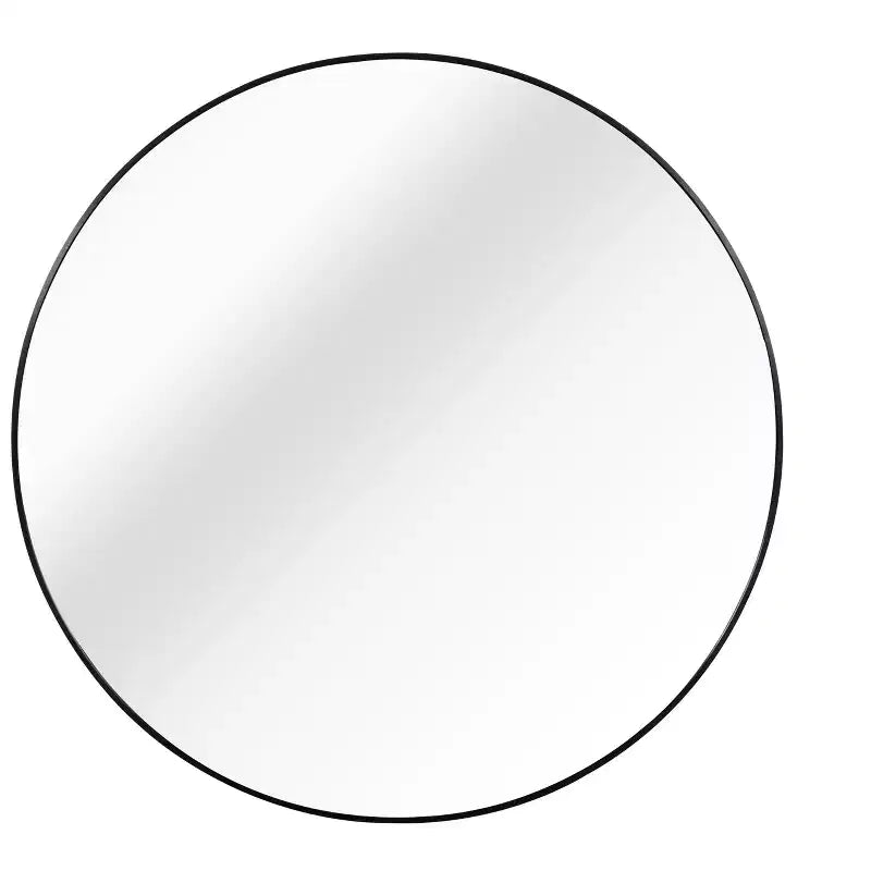 Miroir de salle de bain rond de 81 cm avec cadre en métal noir pour fixation murale.