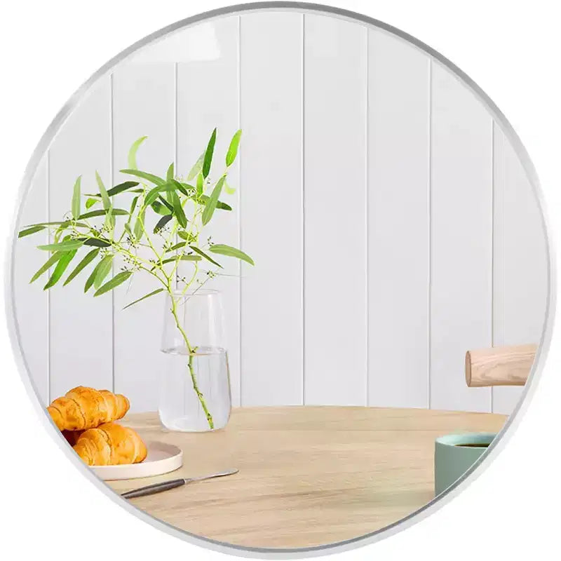 Miroir de salle de bain rond de 81 cm avec cadre en métal noir pour fixation murale.