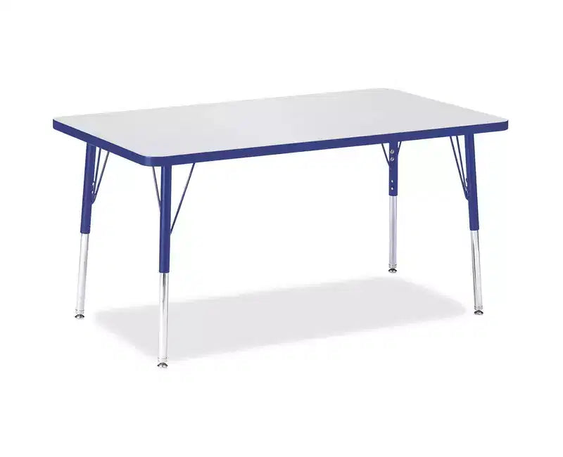 Table rectangulaire Berries (30 x 48) de couleur bleue à hauteur adulte, avec bordure.