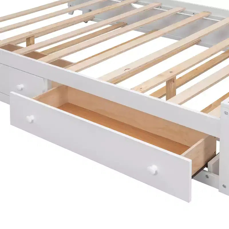 Lit en bois grand format avec armoire, étagère et prises tout-en-un, lit gigogne simple, blanc