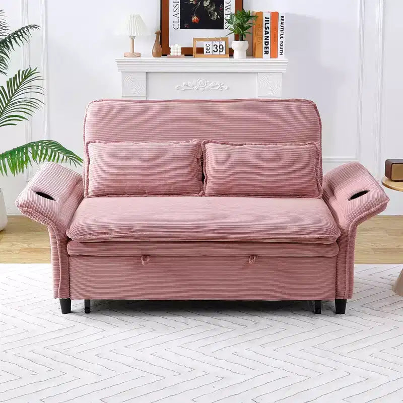 Canapé-lit multifonctionnel en tissu rayé lettre rose pour chambre et salon