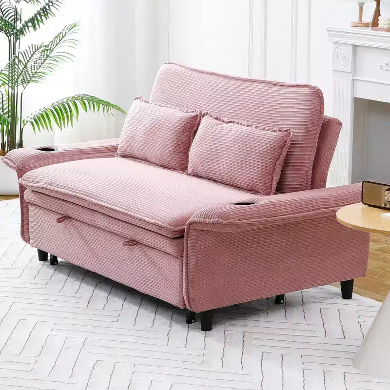 Canapé-lit multifonctionnel en tissu rayé lettre rose pour chambre et salon