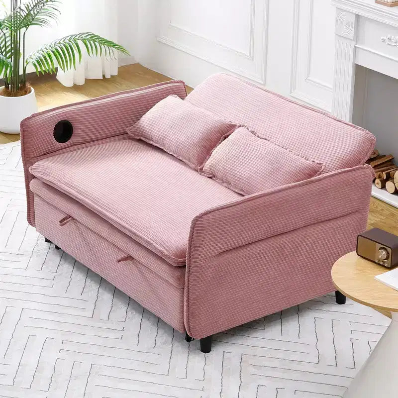 Canapé-lit multifonctionnel en tissu rayé lettre rose pour chambre et salon