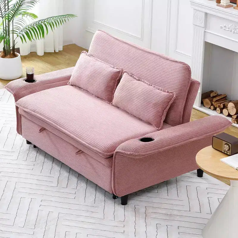 Canapé-lit multifonctionnel en tissu rayé lettre rose pour chambre et salon