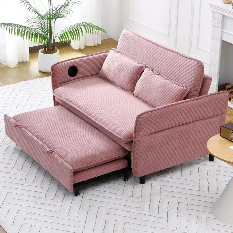 Canapé-lit multifonctionnel en tissu rayé lettre rose pour chambre et salon