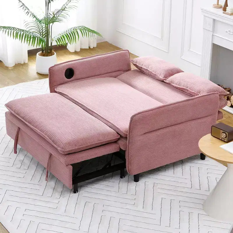 Canapé-lit multifonctionnel en tissu rayé lettre rose pour chambre et salon