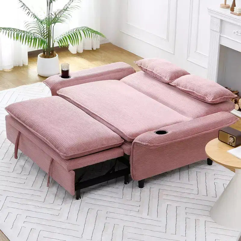 Canapé-lit multifonctionnel en tissu rayé lettre rose pour chambre et salon