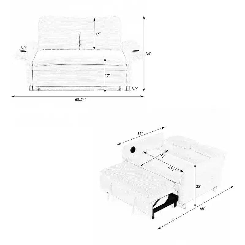 Canapé-lit multifonctionnel en tissu rayé lettre rose pour chambre et salon