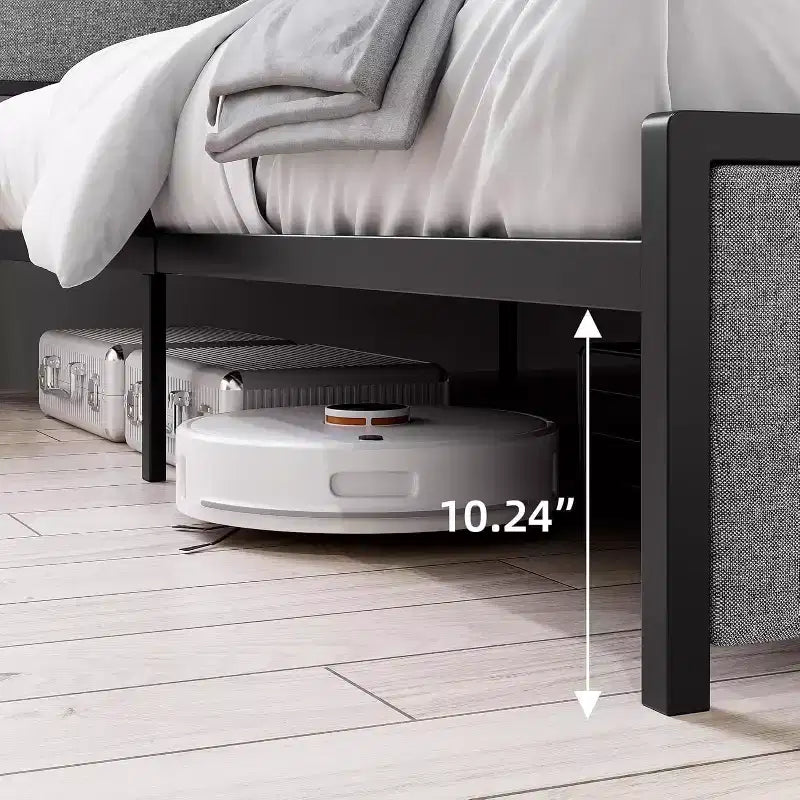Cadre de lit King avec tiroirs de rangement et station de recharge USB, Lit plateforme capitonné