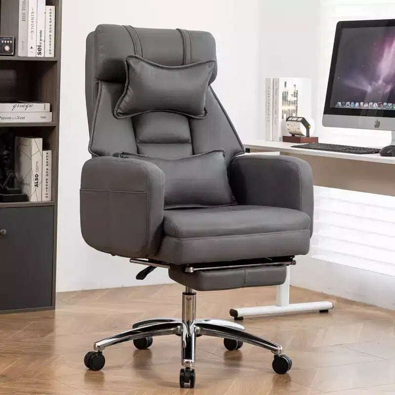 Fauteuil de bureau ergonomique pivotant, fauteuil de bureau à dossier haut en cuir technologique avec support lombaire et appui-tête, fauteuil d'ordinateur inclinable