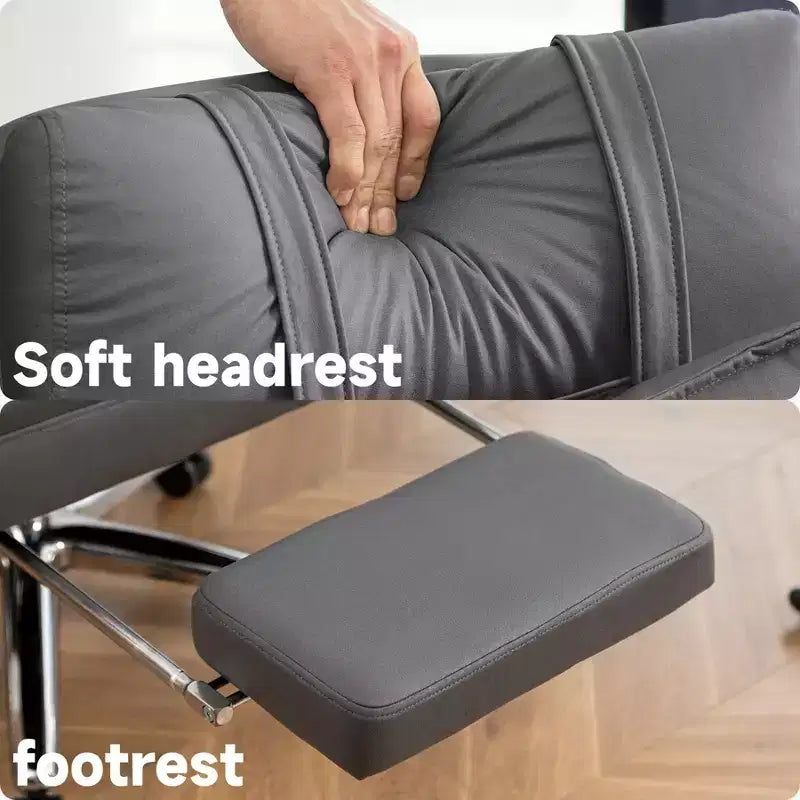 Fauteuil de bureau ergonomique pivotant, fauteuil de bureau à dossier haut en cuir technologique avec support lombaire et appui-tête, fauteuil d'ordinateur inclinable
