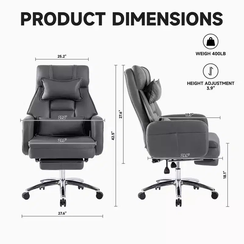 Fauteuil de bureau ergonomique pivotant, fauteuil de bureau à dossier haut en cuir technologique avec support lombaire et appui-tête, fauteuil d'ordinateur inclinable