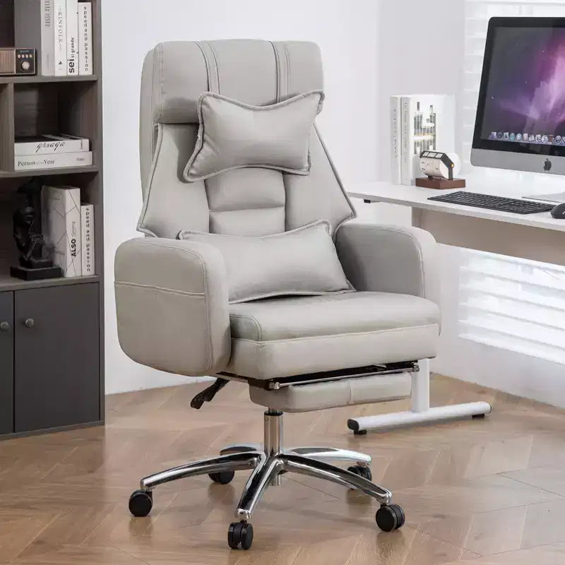 Fauteuil de bureau ergonomique pivotant, fauteuil de bureau à dossier haut en cuir technologique avec support lombaire et appui-tête, fauteuil d'ordinateur inclinable