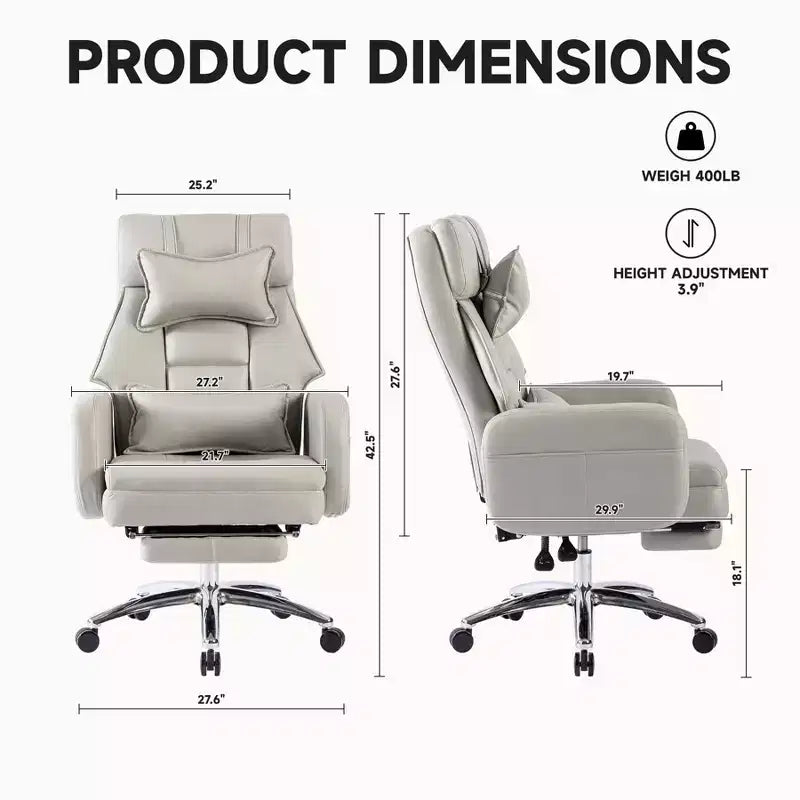 Fauteuil de bureau ergonomique pivotant, fauteuil de bureau à dossier haut en cuir technologique avec support lombaire et appui-tête, fauteuil d'ordinateur inclinable