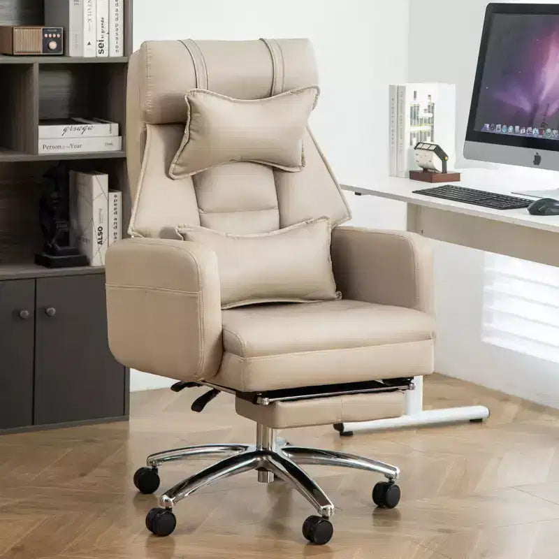 Fauteuil de bureau ergonomique pivotant, fauteuil de bureau à dossier haut en cuir technologique avec support lombaire et appui-tête, fauteuil d'ordinateur inclinable