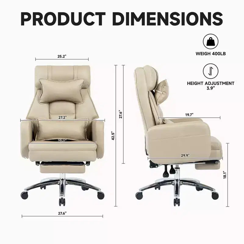 Fauteuil de bureau ergonomique pivotant, fauteuil de bureau à dossier haut en cuir technologique avec support lombaire et appui-tête, fauteuil d'ordinateur inclinable