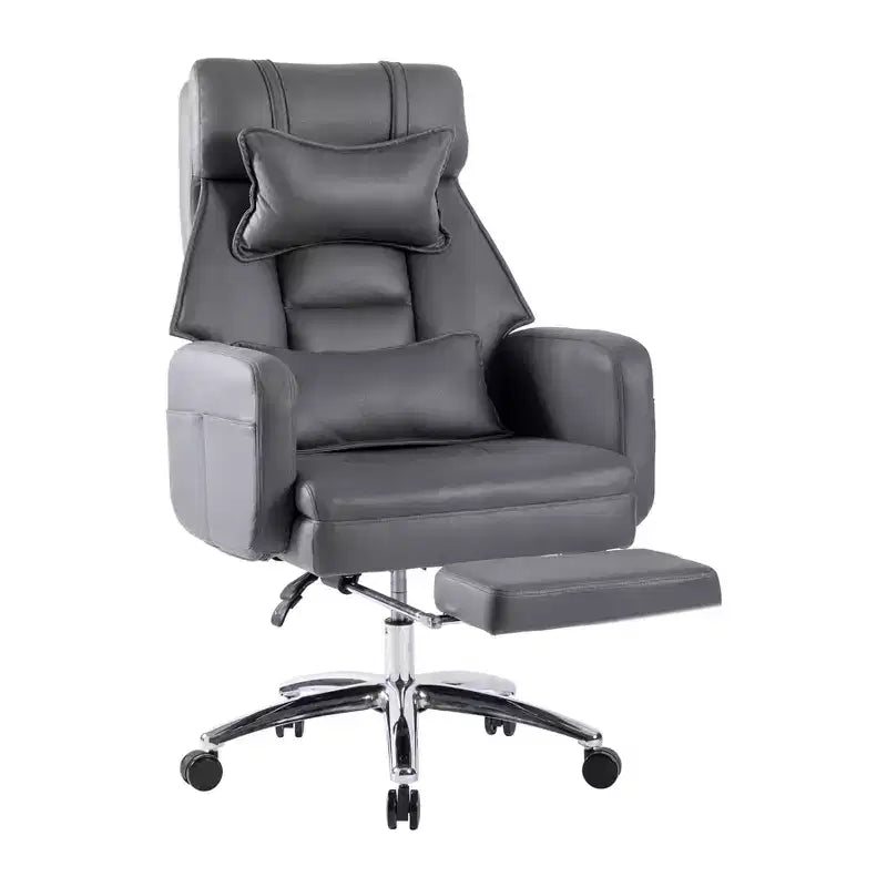 Fauteuil de bureau ergonomique pivotant, fauteuil de bureau à dossier haut en cuir technologique avec support lombaire et appui-tête, fauteuil d'ordinateur inclinable