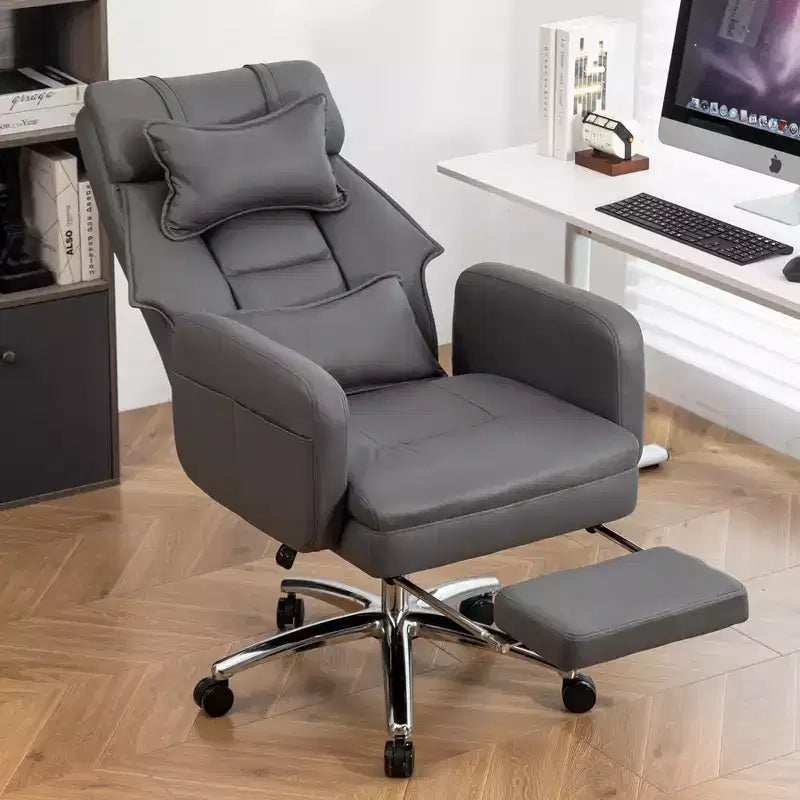 Fauteuil de bureau ergonomique pivotant, fauteuil de bureau à dossier haut en cuir technologique avec support lombaire et appui-tête, fauteuil d'ordinateur inclinable