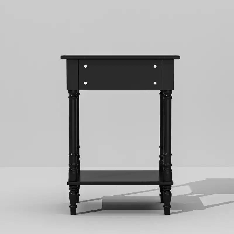 Table de chevet chic blanche/noire avec tiroir et étagère inférieure, table d'appoint : Rangement élégant pour chambre à coucher, table de chevet avec tiroir
