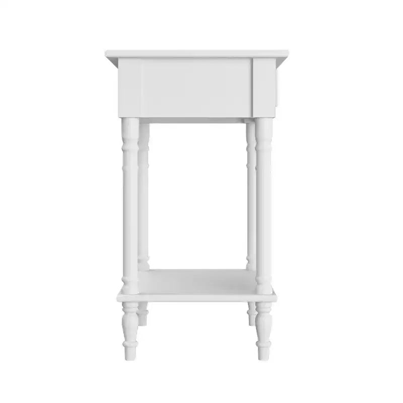 Table de chevet chic blanche/noire avec tiroir et étagère inférieure, table d'appoint : Rangement élégant pour chambre à coucher, table de chevet avec tiroir