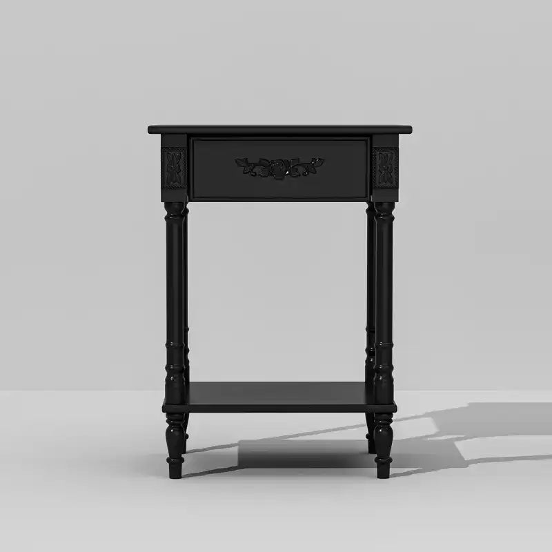 Table de chevet chic blanche/noire avec tiroir et étagère inférieure, table d'appoint : Rangement élégant pour chambre à coucher, table de chevet avec tiroir