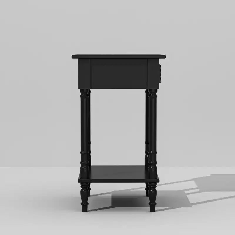 Table de chevet chic blanche/noire avec tiroir et étagère inférieure, table d'appoint : Rangement élégant pour chambre à coucher, table de chevet avec tiroir