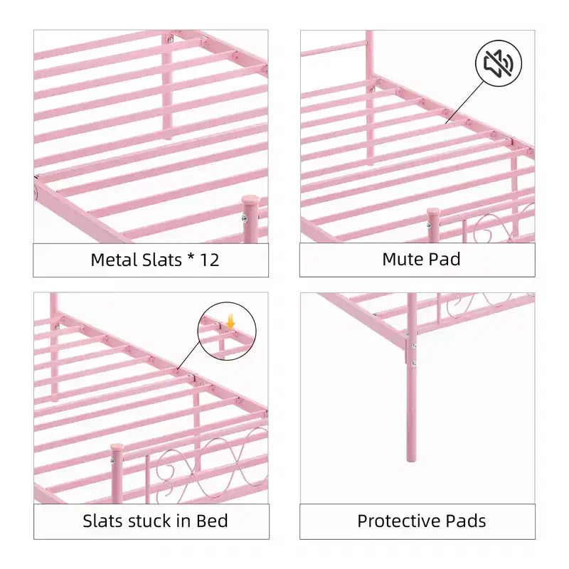 Cadre de lit plateforme en métal avec tête et pied de lit, rangement sous le lit, matelas sans ressort requis, facile à assembler et silencieux