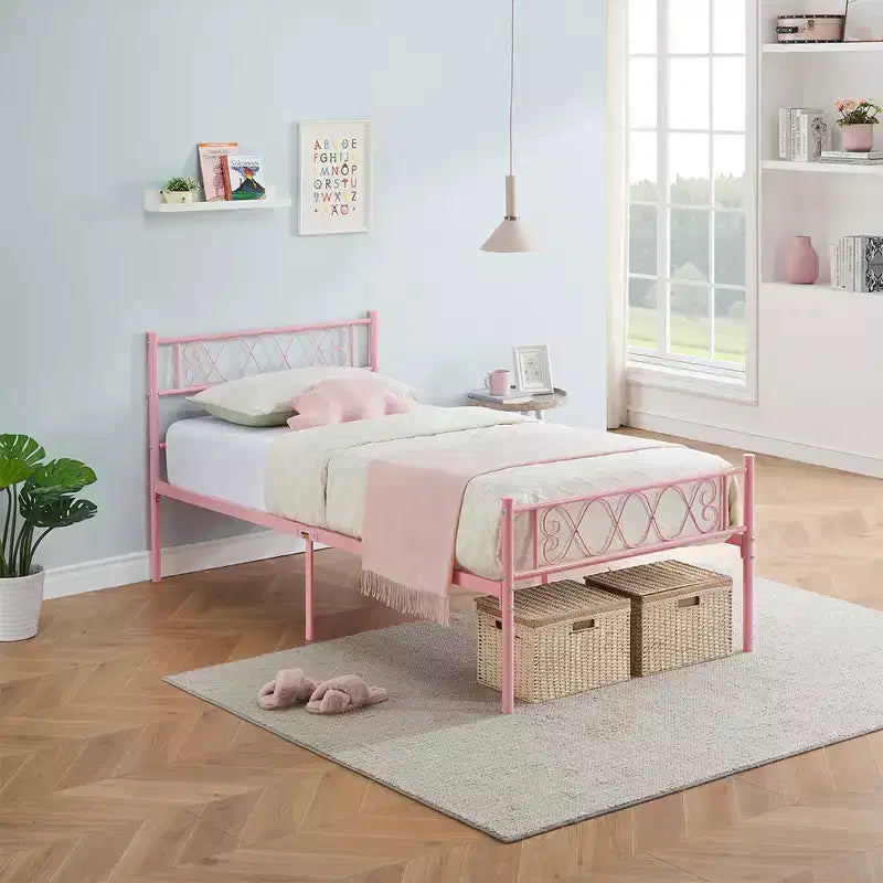 Cadre de lit plateforme en métal avec tête et pied de lit, rangement sous le lit, matelas sans ressort requis, facile à assembler et silencieux