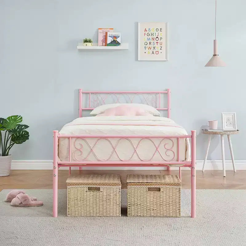 Cadre de lit plateforme en métal avec tête et pied de lit, rangement sous le lit, matelas sans ressort requis, facile à assembler et silencieux
