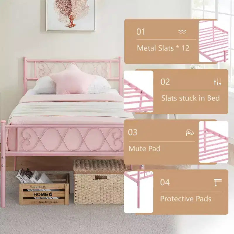 Cadre de lit plateforme en métal avec tête et pied de lit, rangement sous le lit, matelas sans ressort requis, facile à assembler et silencieux