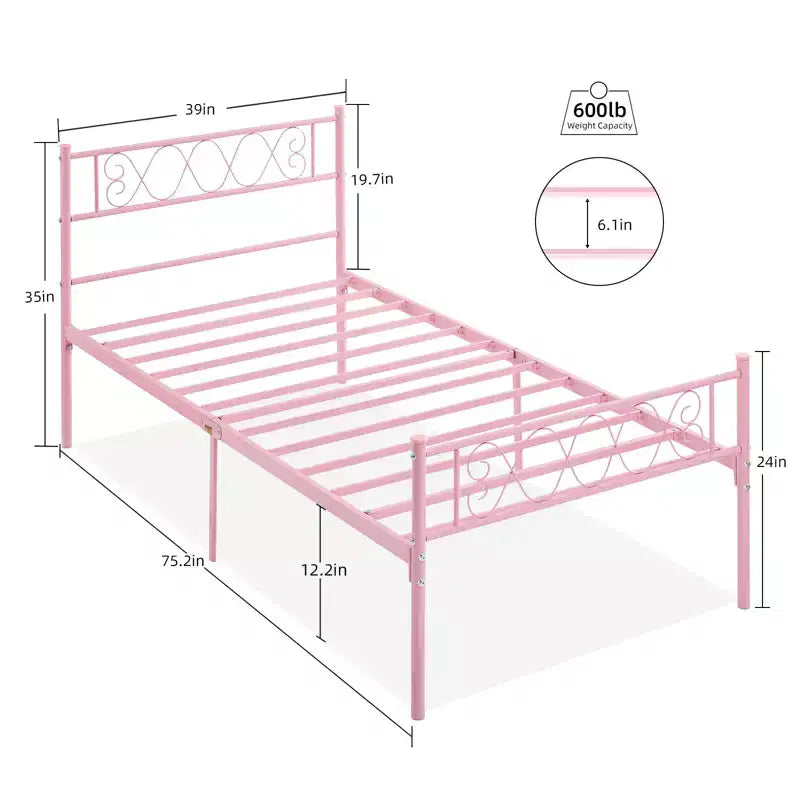 Cadre de lit plateforme en métal avec tête et pied de lit, rangement sous le lit, matelas sans ressort requis, facile à assembler et silencieux