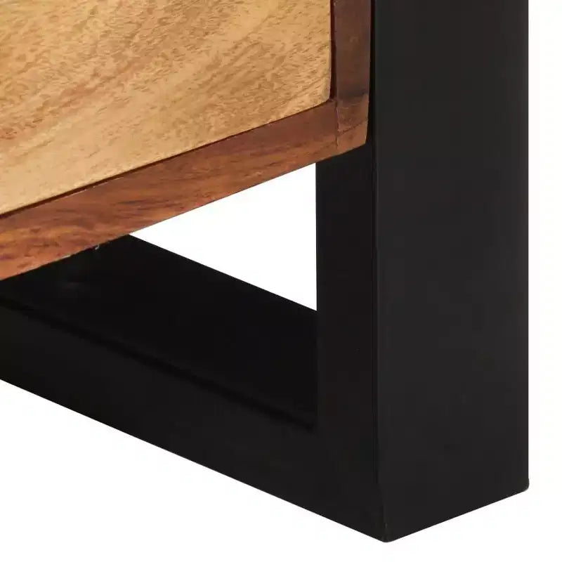Meuble TV en bois de Sesham massif – Marron style vintage 120 x 35 x 45 cm, avec deux tiroirs et une étagère, cadre en acier durable