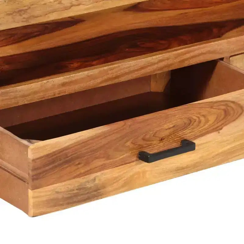 Meuble TV en bois de Sesham massif – Marron style vintage 120 x 35 x 45 cm, avec deux tiroirs et une étagère, cadre en acier durable