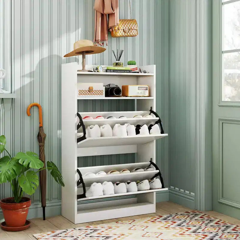 Meuble à chaussures avec 2 tiroirs basculants, étagères réglables et amovibles pour entrée