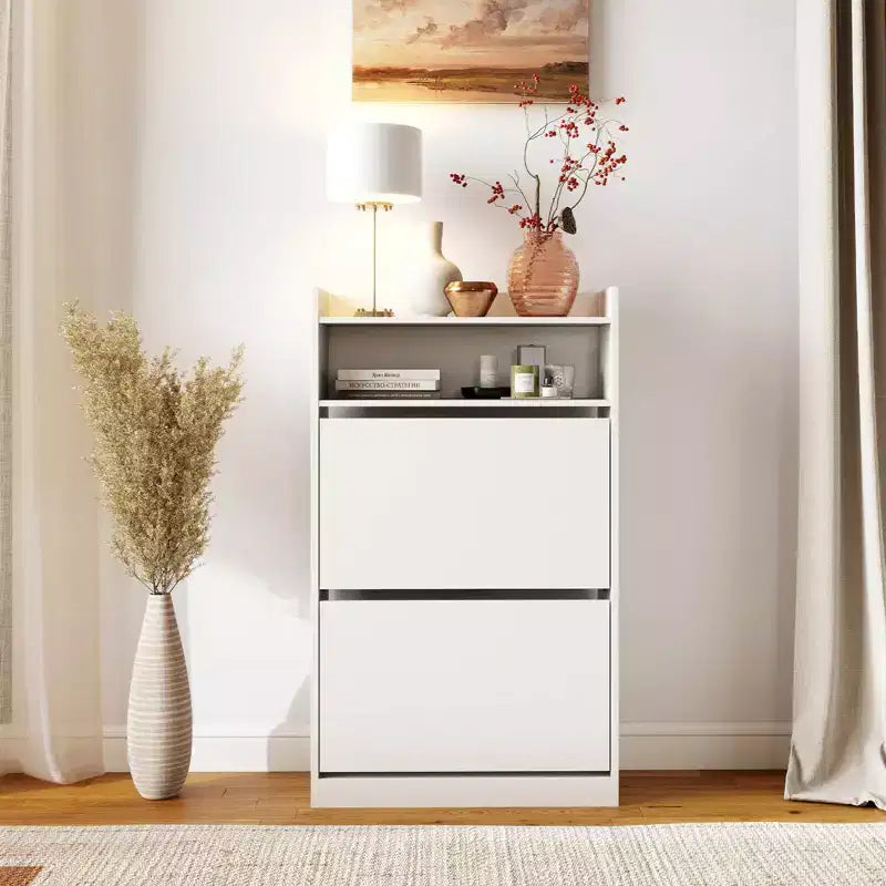 Meuble à chaussures avec 2 tiroirs basculants, étagères réglables et amovibles pour entrée