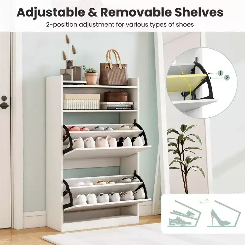 Meuble à chaussures avec 2 tiroirs basculants, étagères réglables et amovibles pour entrée