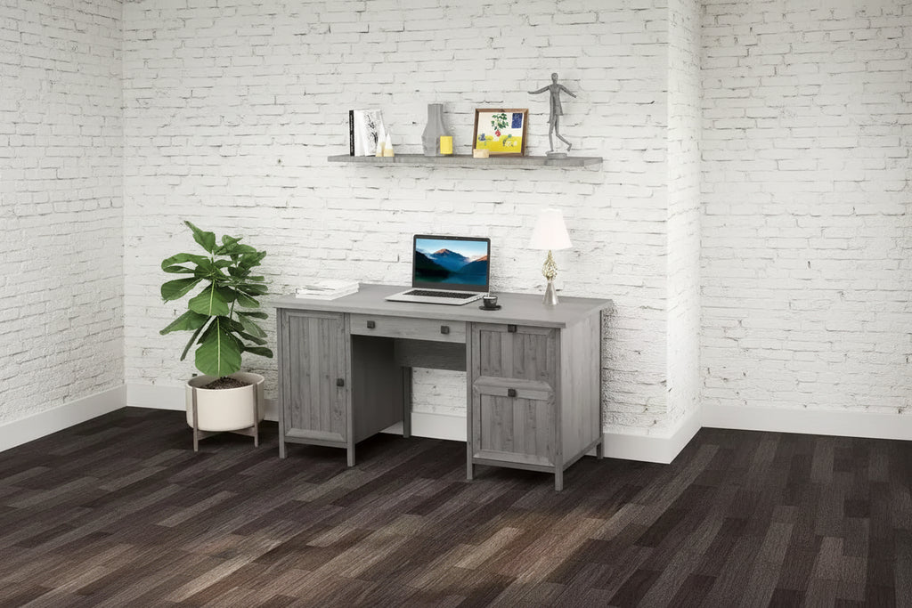 Bureau d'ordinateur exécutif vintage, poste de travail de bureau à domicile, table d'étudiant avec armoire et 3 tiroirs pour dossiers suspendus