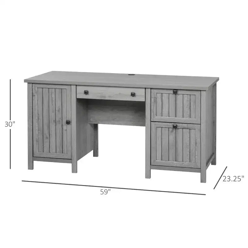 Bureau d'ordinateur exécutif vintage, poste de travail de bureau à domicile, table d'étudiant avec armoire et 3 tiroirs pour dossiers suspendus