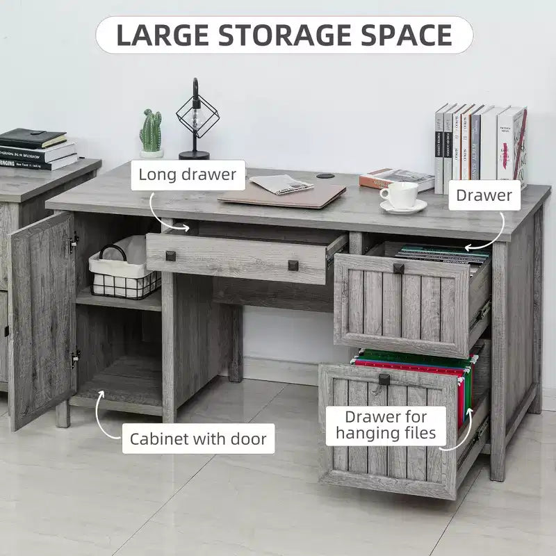Bureau d'ordinateur exécutif vintage, poste de travail de bureau à domicile, table d'étudiant avec armoire et 3 tiroirs pour dossiers suspendus