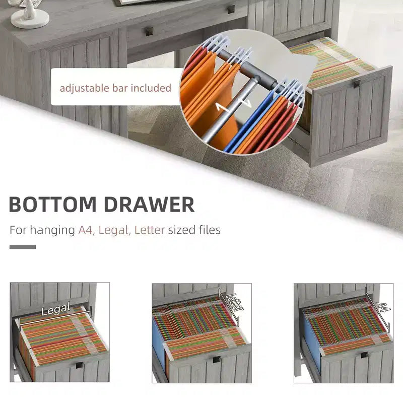 Bureau d'ordinateur exécutif vintage, poste de travail de bureau à domicile, table d'étudiant avec armoire et 3 tiroirs pour dossiers suspendus
