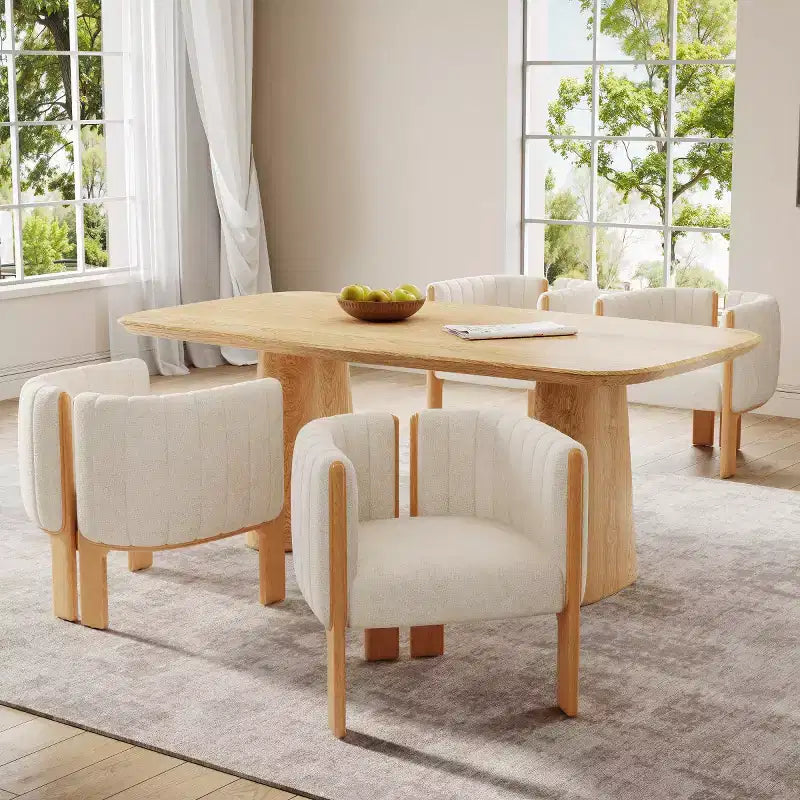 Lot de 4 chaises de salle à manger modernes en bouclette avec pieds en bois, chaises d'appoint élégantes pour salons, cuisines ou salles à manger.