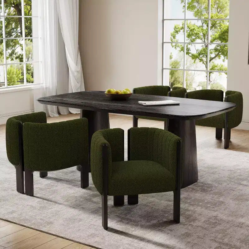 Lot de 4 chaises de salle à manger modernes en bouclette avec pieds en bois, chaises d'appoint élégantes pour salons, cuisines ou salles à manger.
