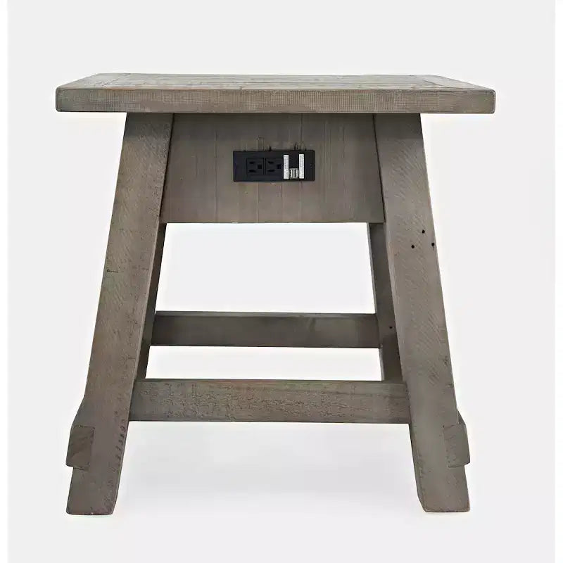 Table d'appoint avec chargeur USB en pin recyclé - Bois flotté