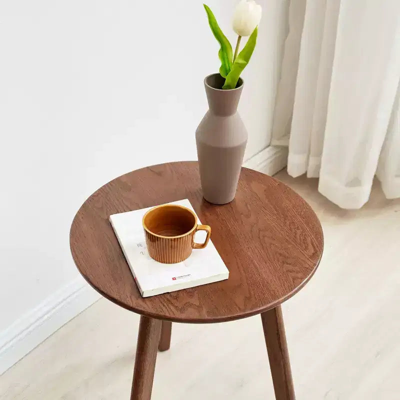 Table d'appoint ronde en bois à 3 pieds pour salon ou chambre à coucher