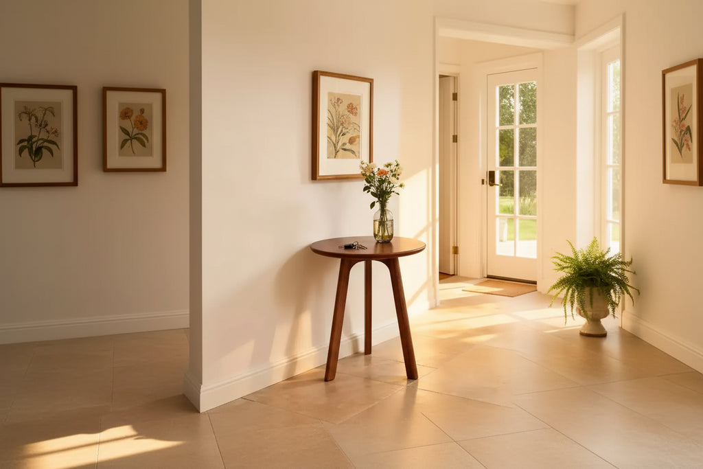 Table d'appoint ronde en bois à 3 pieds pour salon ou chambre à coucher