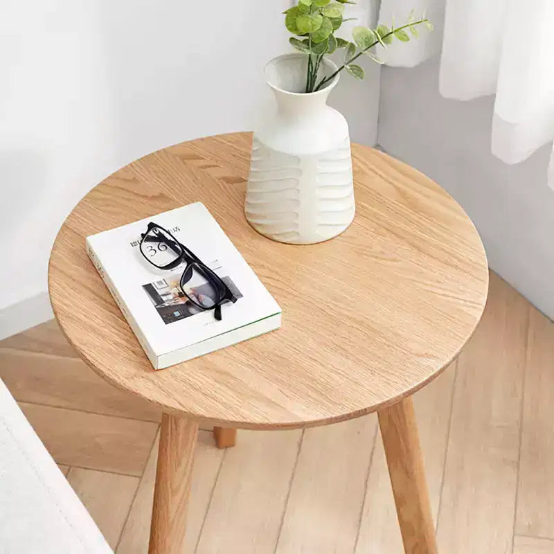 Table d'appoint ronde en bois à 3 pieds pour salon ou chambre à coucher