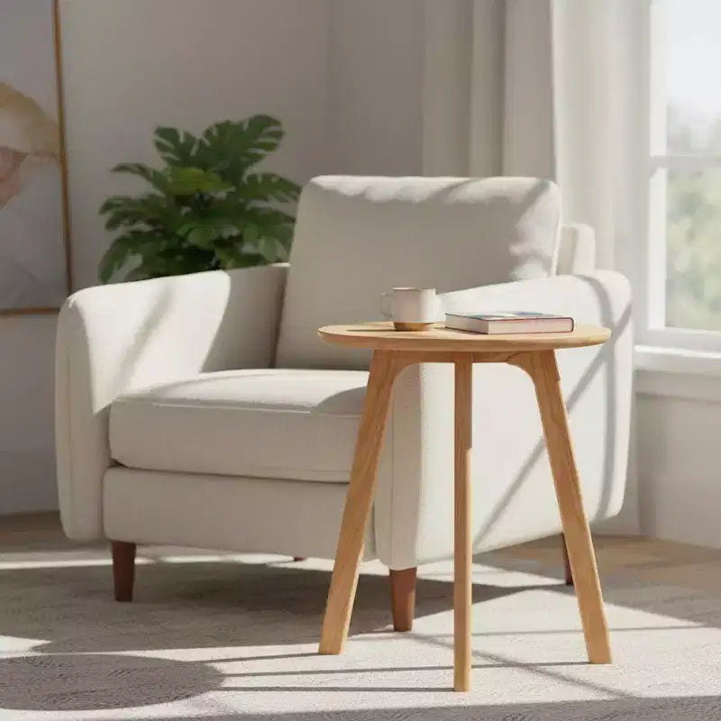 Table d'appoint ronde en bois à 3 pieds pour salon ou chambre à coucher