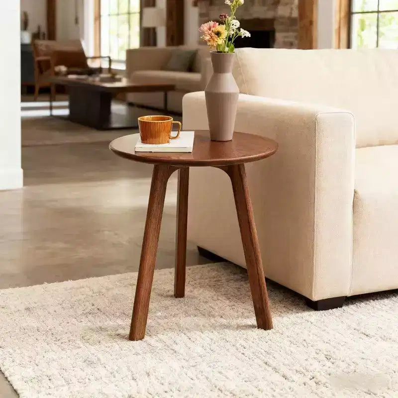 Table d'appoint ronde en bois à 3 pieds pour salon ou chambre à coucher