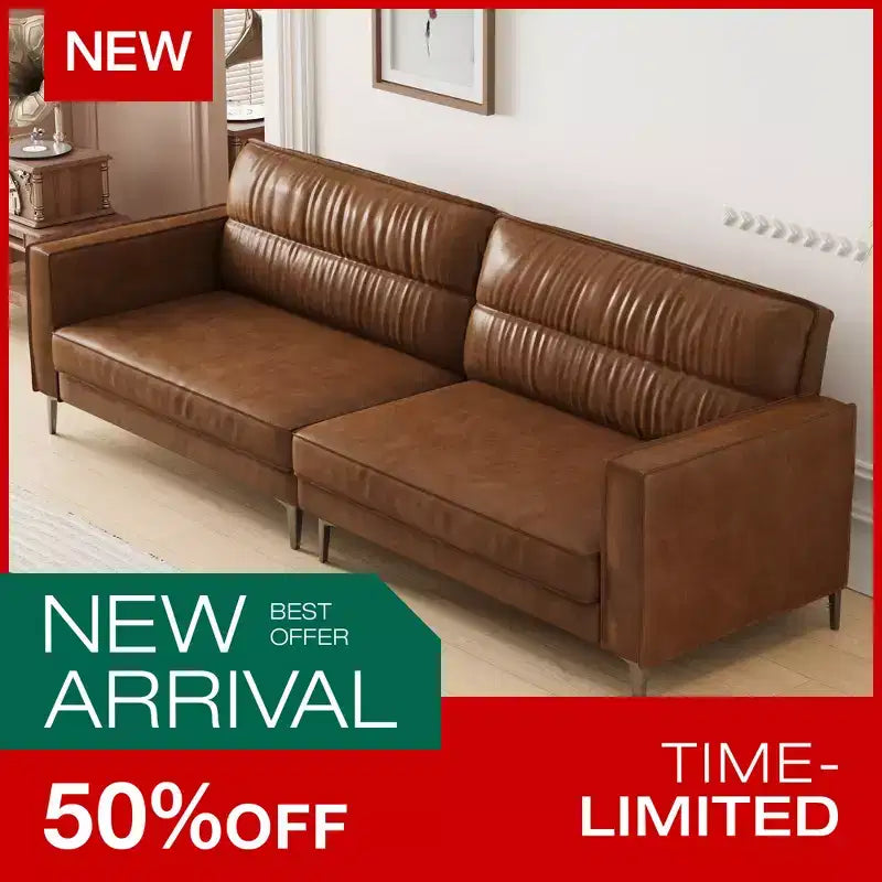 Canapé contemporain en cuir brun huilé de luxe de 220 cm - Canapé vintage haut de gamme avec cadre robuste et sensation douillette Marron